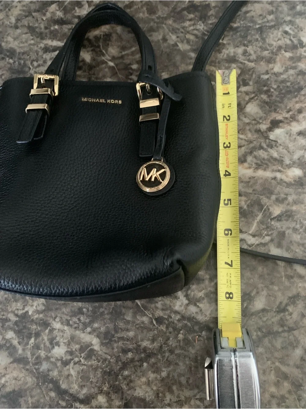 Michael Kors Quinn Mini Pebbled Leather Crossbody Tote Bag Black Purse